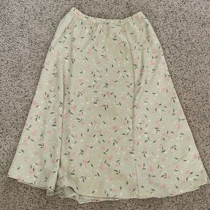 vintage green floral midi skirt